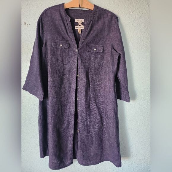 malvin Dresses & Skirts - Women's Linen Blue Button-Up Tunic Dress